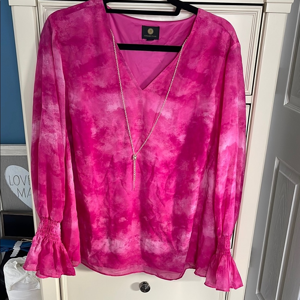 JM Collection Pink Ruffled Bell Sleeve Blouse